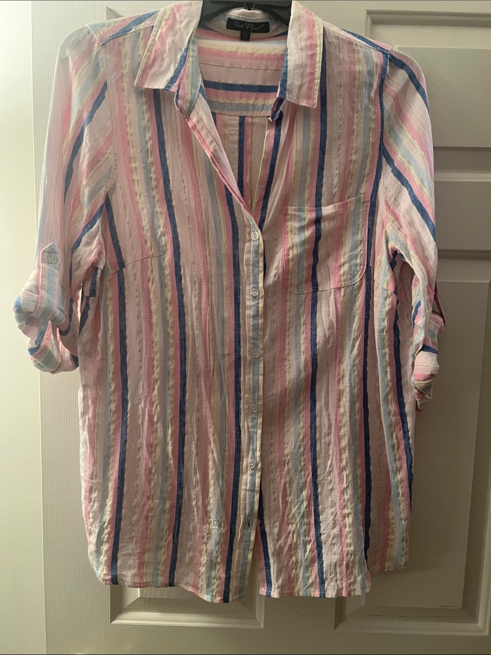Velvet Heart Pastel Striped Blouse - Pink, Light Blue & Gold